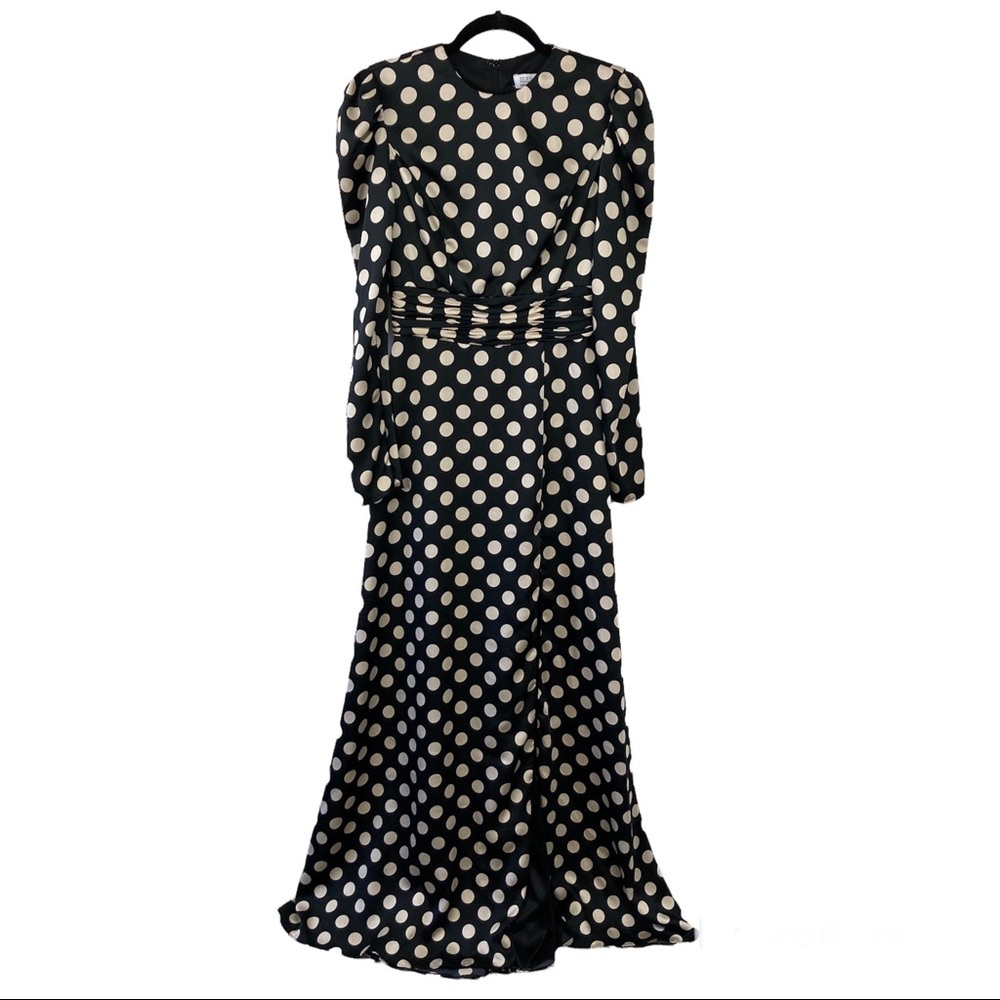 Mac Duggal Black Maxi Dress with Cream Polka Dots - Picture 4 of 14